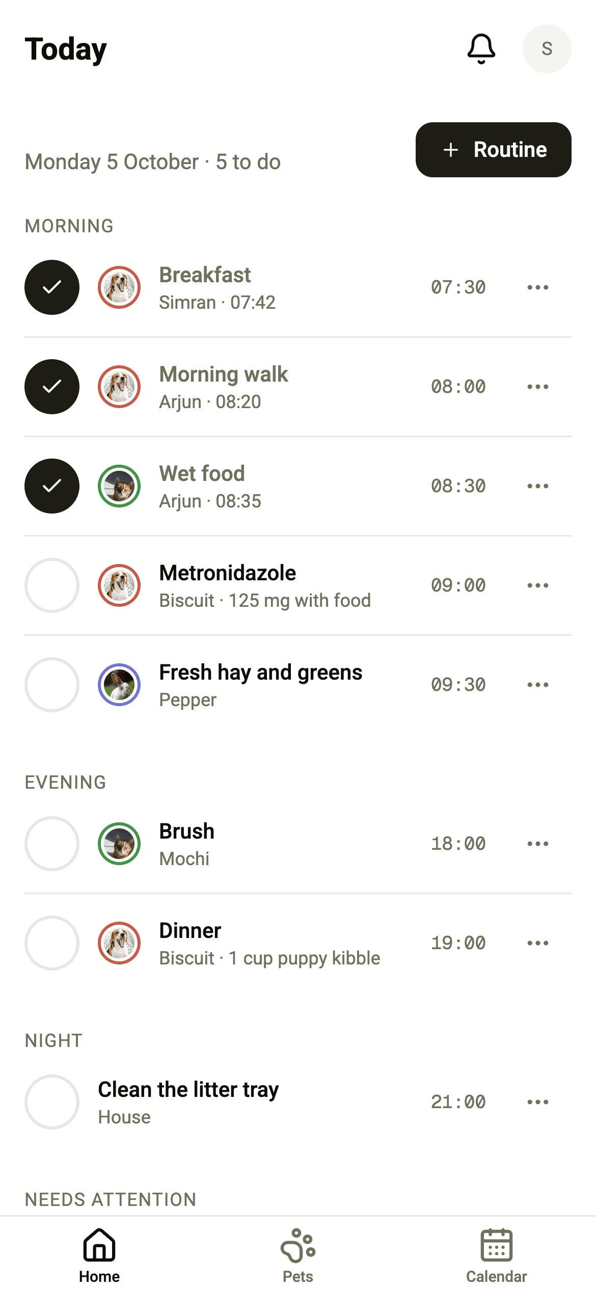 The same Today list in the Android app.